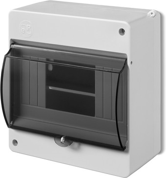 Бокс пластиковый Elektro-Plast Mini S-6, 6M, N/PE 2x 1x16+6x10mm2, дымчатая дверца, 140x130x66mm, IP20