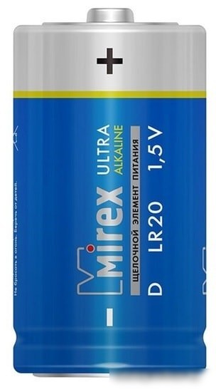 Батарейки Mirex LR20 D Алкалайн 2 шт 23702-LR20-S2