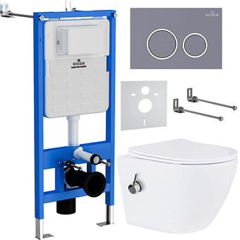 Унитаз подвесной Roxen Antares Bidet в комплекте с инсталляцией StounFix Slim 6 в 1 966135 (кнопка: серый бетон)