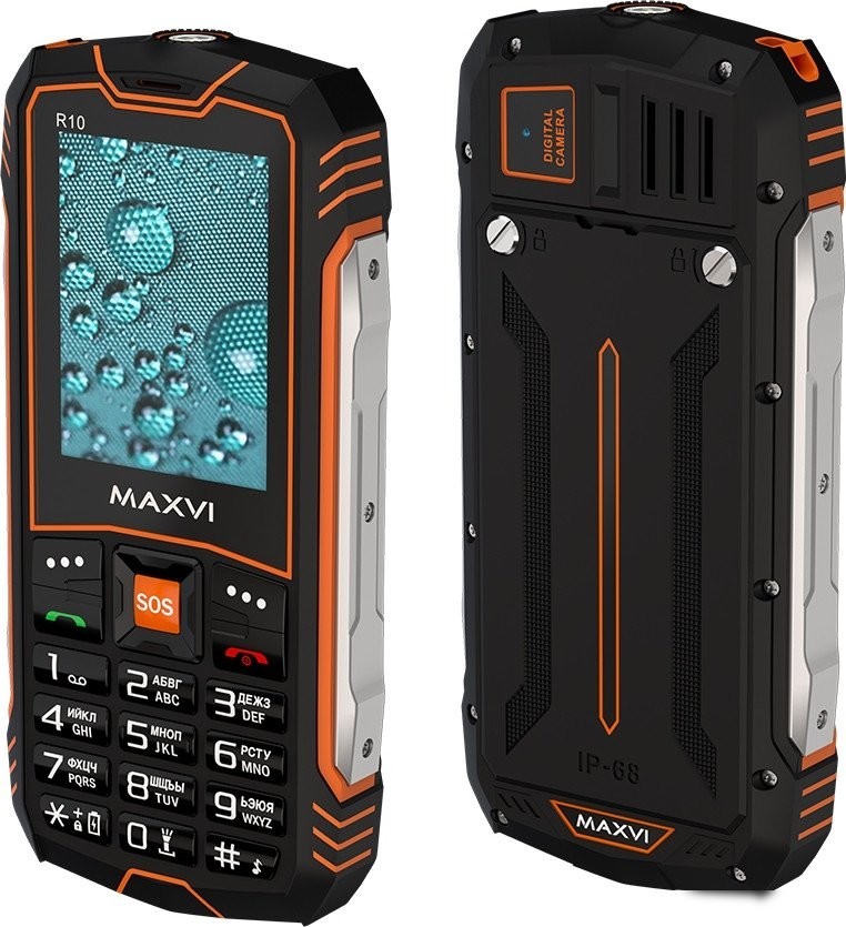 Кнопочный телефон Maxvi R10 (черный/оранжевый)