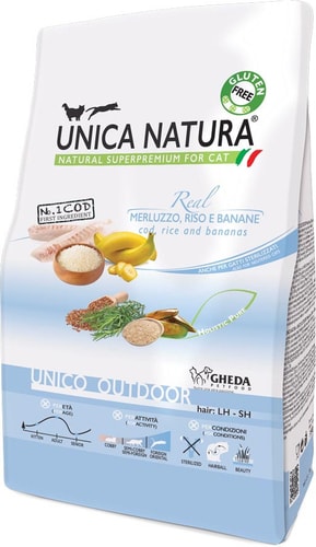 Сухой корм для кошек Unica Natura Unico Outdoor с треской, рисом и бананом 1.5 кг