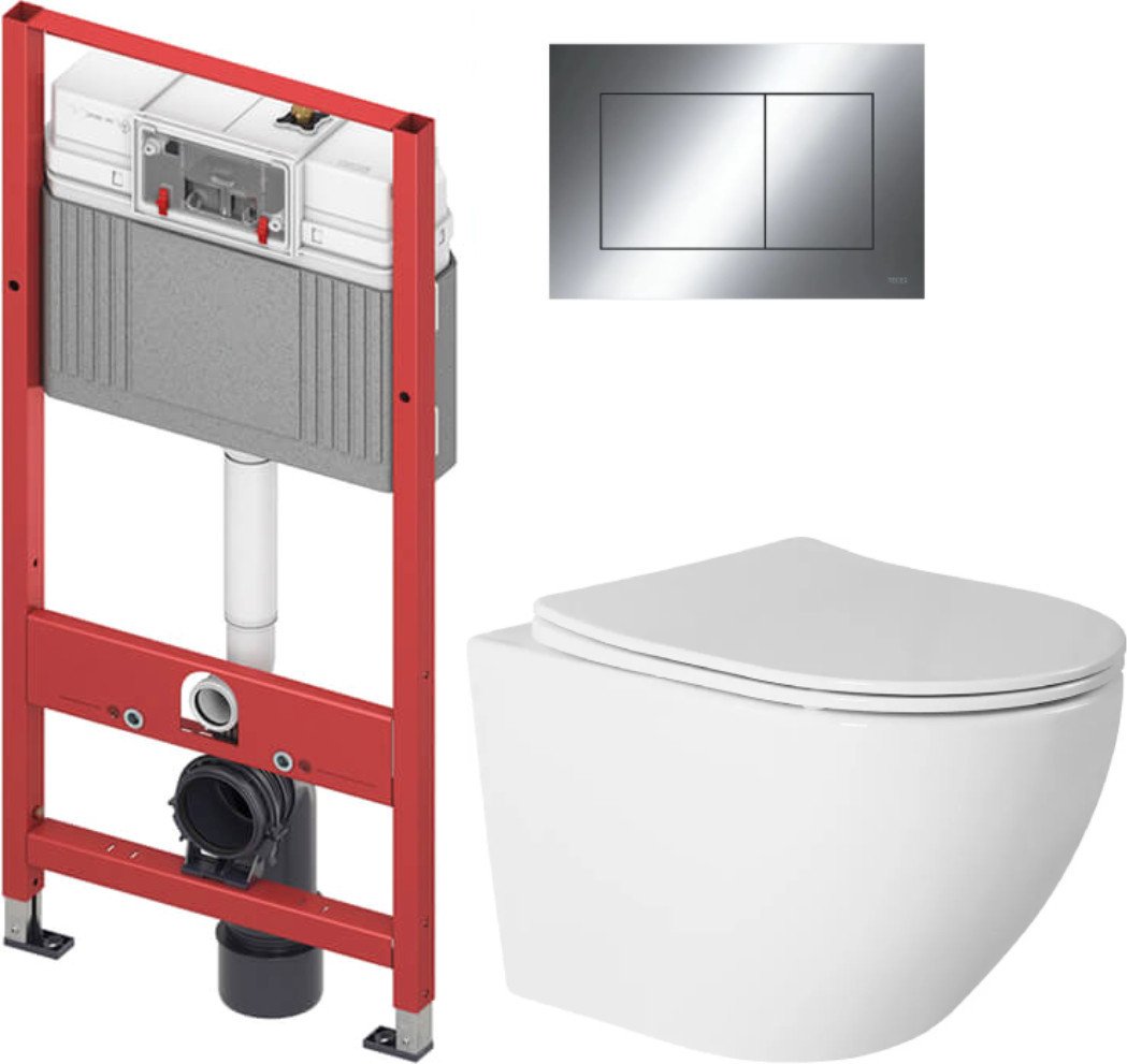 Унитаз подвесной Saniteco Torando T-203W + TECE Kit 9400412 (с кнопкой хром глянец)