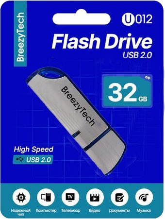 USB Flash BreezyTech U012 32GB (серебристый/синий)