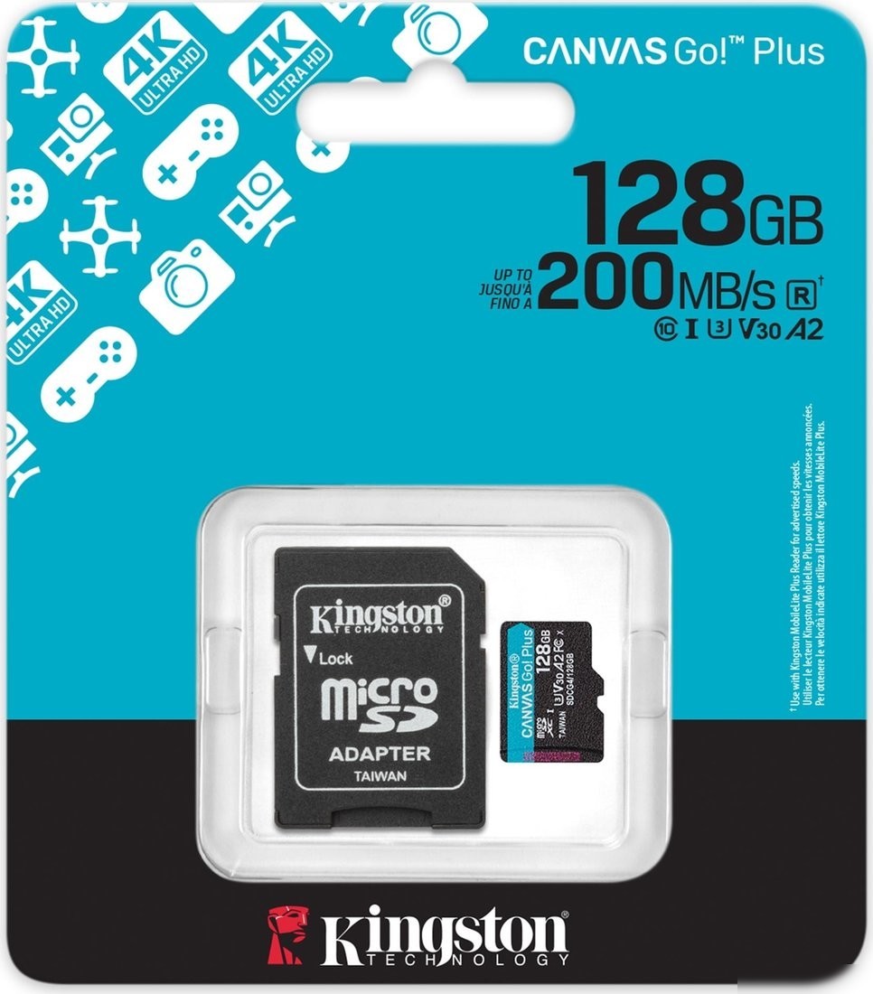 Карта памяти Kingston Canvas Go! microSDXC 128GB SDCG4/128GB (с адаптером)