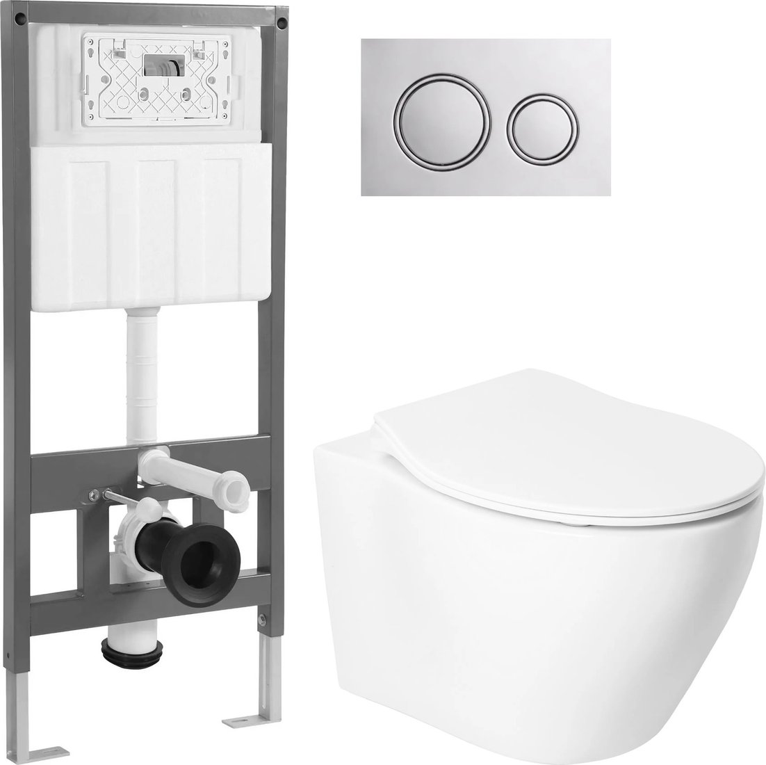 Унитаз подвесной Saniteco KW-99046 + 501 + K01-PGG (с кнопкой, хром глянцевый)