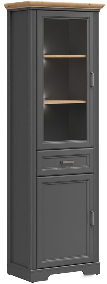 Шкаф-витрина BRW Jasmin REG1W1D1S с подсветкой (графит/дуб артизан)