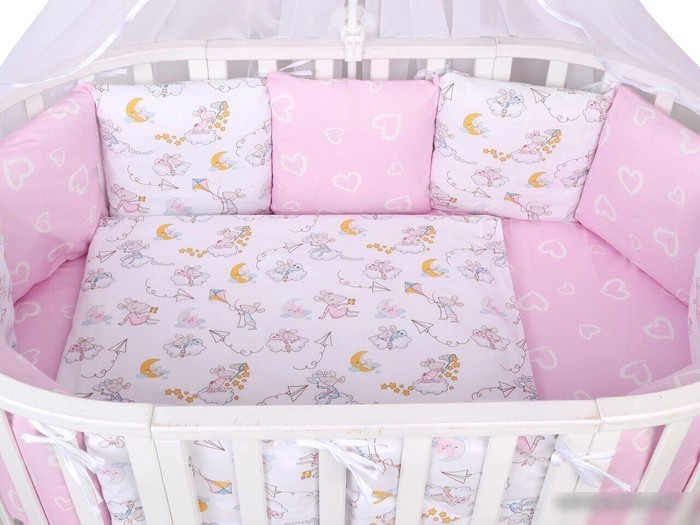 Постельное белье Amarobaby Мышата в облаках AMARO-3003-MvO (3 предмета, розовый/белый)