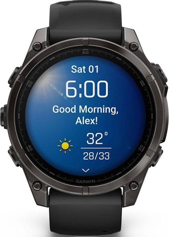Умные часы Garmin Fenix 8 Sapphire, Titanium 47мм (угольно-черный DLC, пепельно-черный силиконовый ремешок)