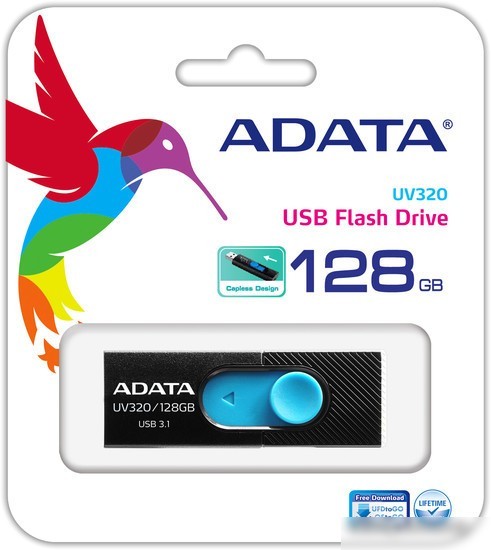 USB Flash A-Data UV320 128GB (черный/голубой)