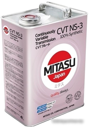 Трансмиссионное масло Mitasu MJ-313 CVT NS-3 4л Трансмиссионное масло Mitasu MJ-313 CVT NS-3 4л