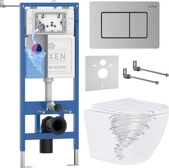 Унитаз подвесной Roxen Antares Tornado Long в комплекте с инсталляцией StounFix Dual Fresh 6 в 1 868442 (кнопка: сатин матовая)