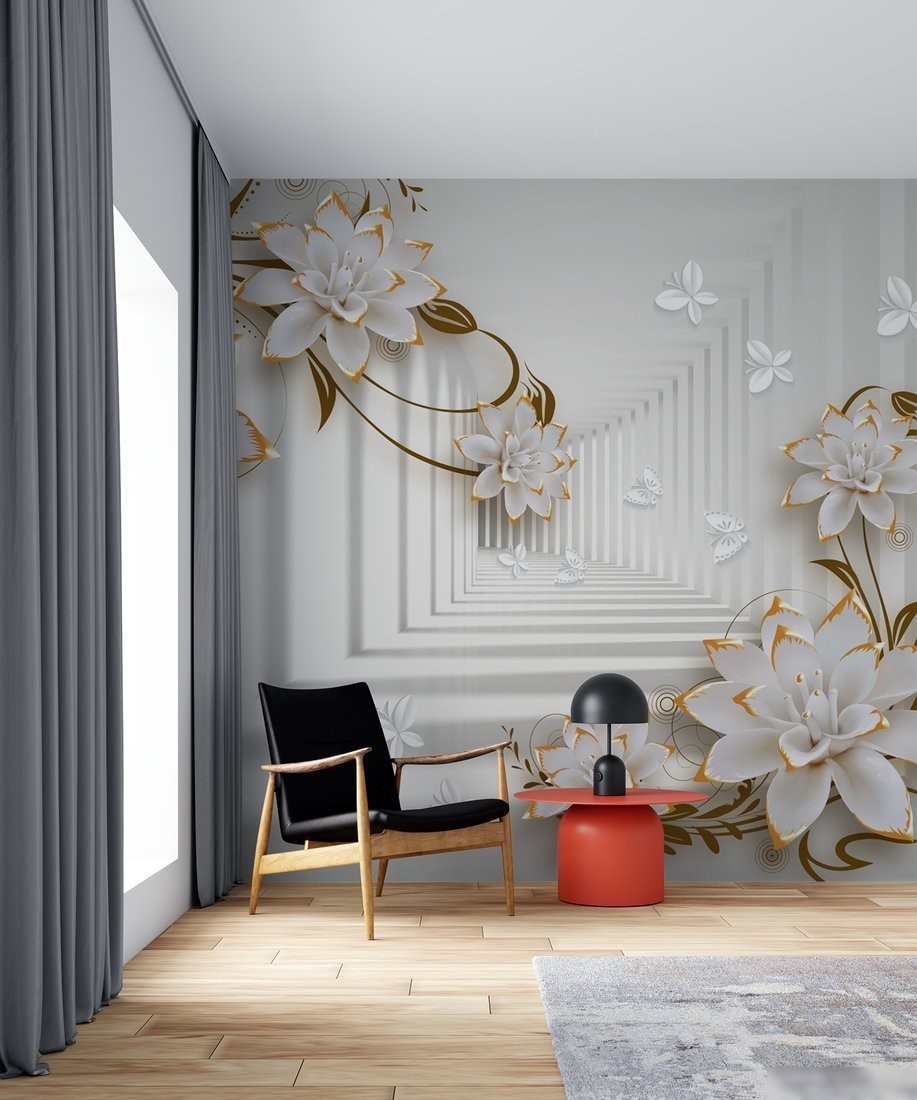 Фотообои ФабрикаФресок 3D Абстракция. Бабочки Цветы и Туннель 1043270 (300x270)