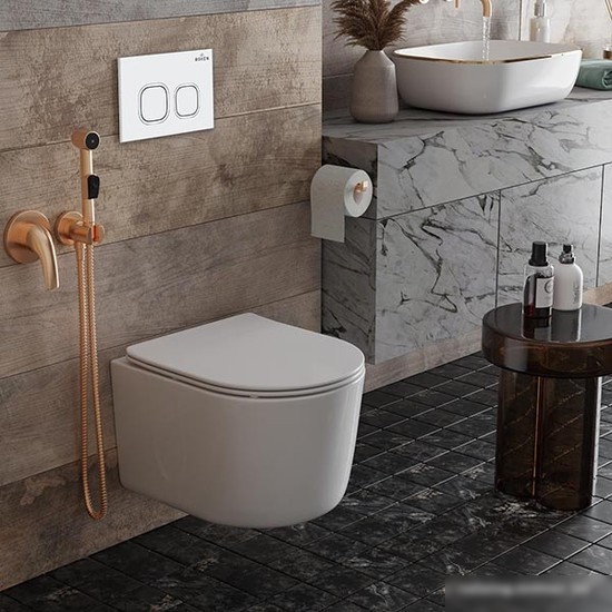 Унитаз подвесной Roxen Simple Compact в комплекте с инсталляцией StounFix Slim 6 в 1 916803 (кнопка: белый глянец)