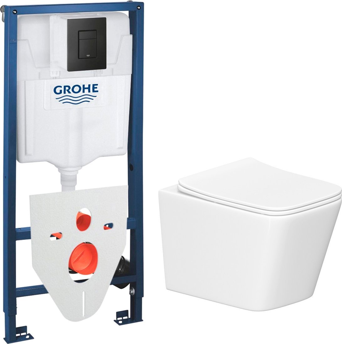 Унитаз подвесной Lauter Square 214903 + GROHE Solido 38811KF0 + GROHE 37131000 (прямоугольная, черный)