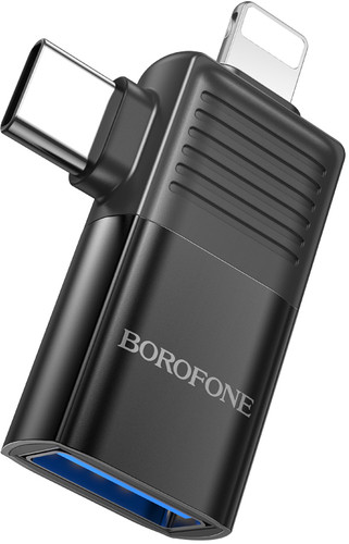 Адаптер Borofone BV18 Lightning - USB Type-C - USB Type-A (черный)