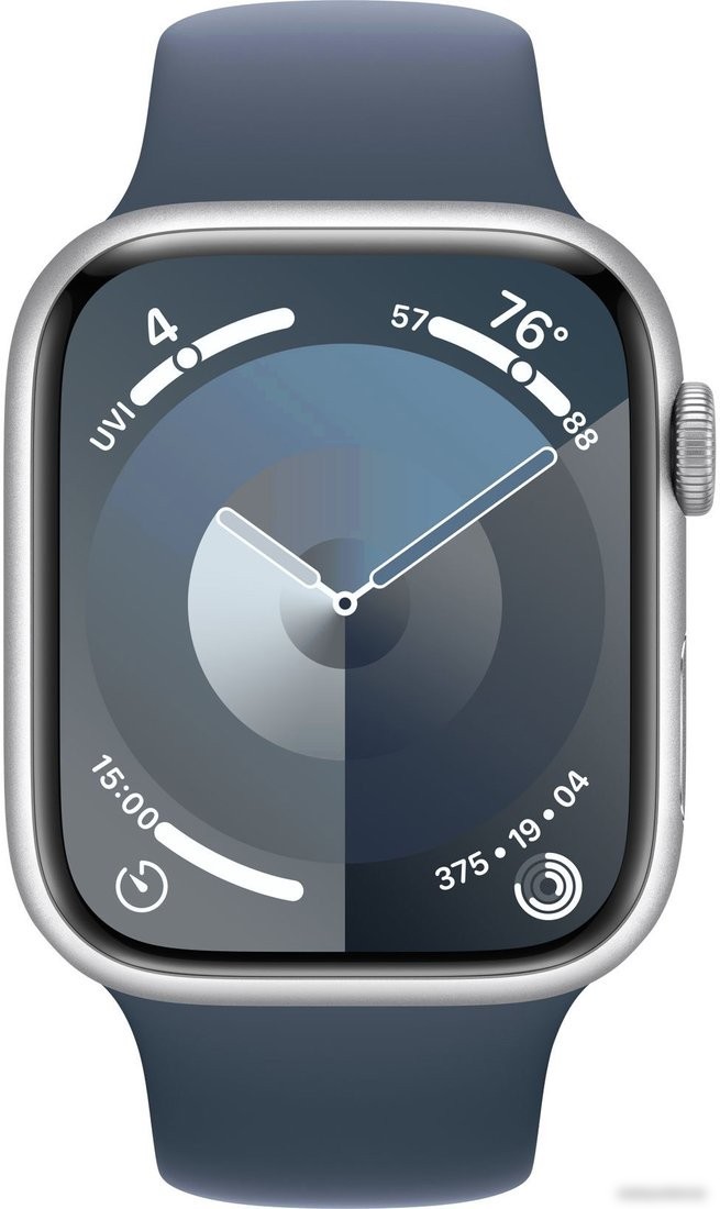Умные часы Apple Watch Series 9 45 мм (алюминиевый корпус, серебристый/грозовой синий, спортивный силиконовый ремешок M/L)