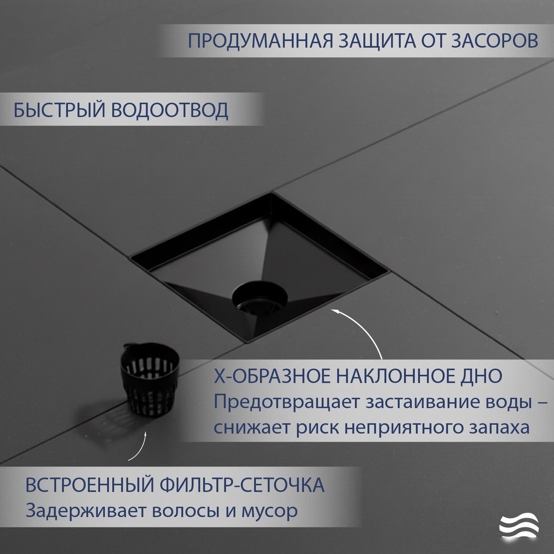 Трап/канал Lauter 2140062-L1MB 150x150 (черный матовый)