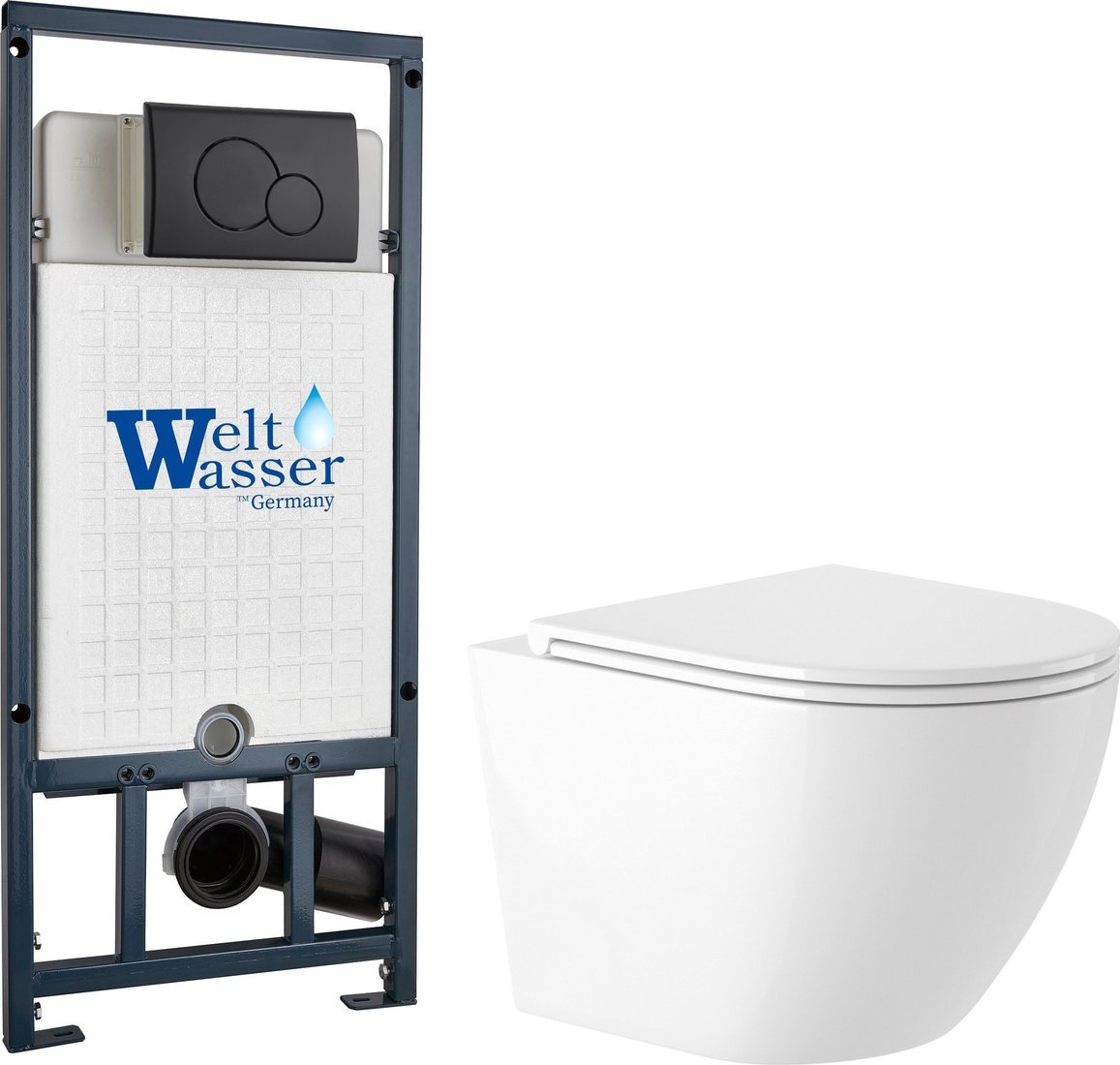 Унитаз подвесной Saniteco KW-9003W + Marberg 507 RD MT-BL + Marberg 507