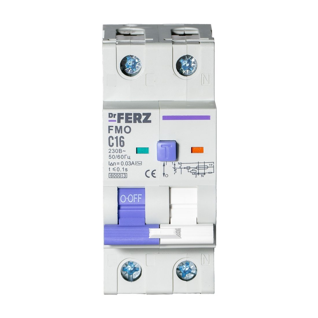 Дифференциальный автомат Dr.Ferz FMO-EL-1P+N 16A 30mA 6kA AC C 2M 22100211FERZ