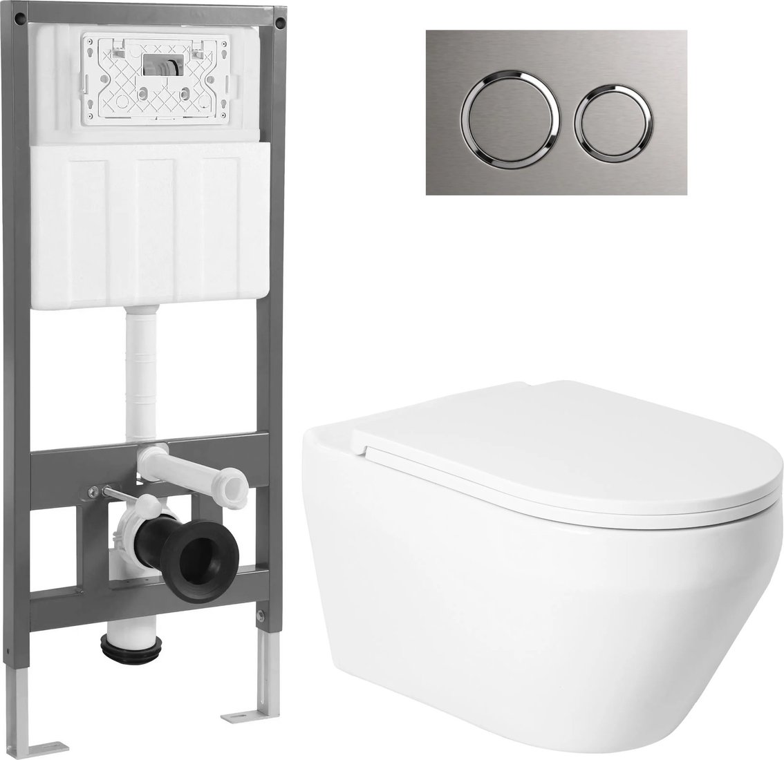 Унитаз подвесной Saniteco KW-9009W + 501 + K01-PGR (с кнопкой, платиново-серый)