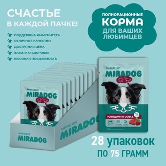 Консервированный корм для собак Мираторг С говядиной для взрослых собак всех пород 28x75 г