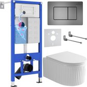 Унитаз подвесной Roxen Royal Matt в комплекте с инсталляцией StounFix Dual Fresh 6 в 1 968290 (кнопка: оружейная сталь)