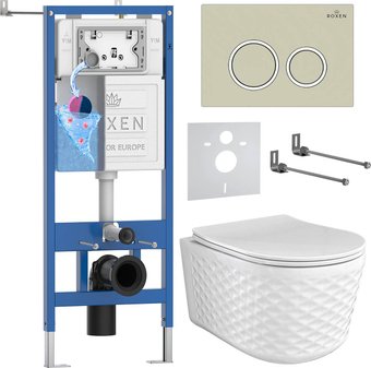 Унитаз подвесной Roxen Vine Tornado в комплекте с инсталляцией StounFix Dual Fresh 6 в 1 979011 (кнопка: бежевый)