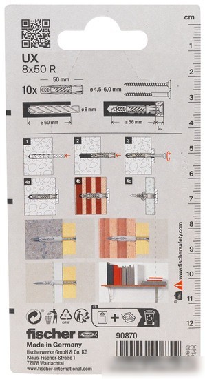 Дюбель универсальный Fischer UX 8X50 RK NV 90870 (10 шт)