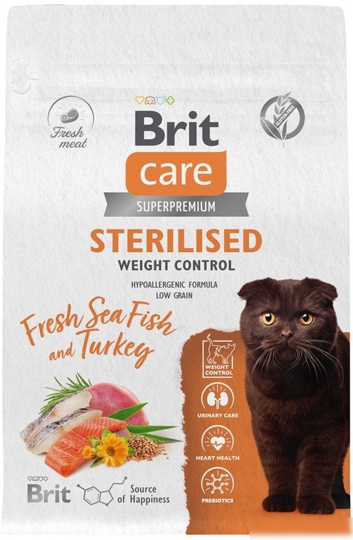 Сухой корм для кошек Brit care Cat Sterilised Weight Control с рыбой и индейкой 400 г