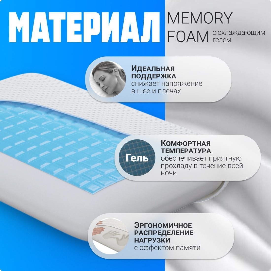 Ортопедическая подушка Mio Tesoro Premium Classic Gel 60х40х13 (бабл белый)
