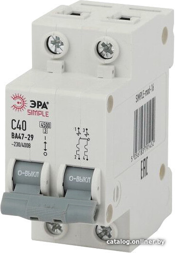 Выключатель автоматический ЭРА Simple-Mod-16 ВА47-29 2P 40А 4.5кА C Б0039233 Выключатель автоматический ЭРА Simple-Mod-16 ВА47-29 2P 40А 4.5кА C Б0039233