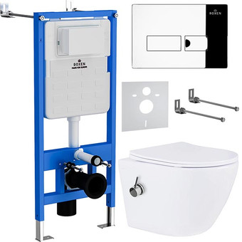 Унитаз подвесной Roxen Antares Bidet в комплекте с инсталляцией StounFix Slim 6 в 1 958812 (кнопка: хром глянец)
