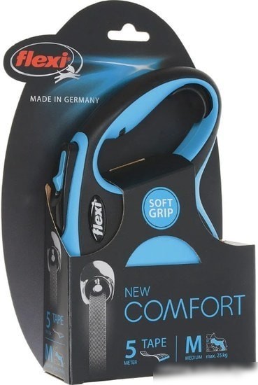 Поводок-рулетка Flexi New Comfort M Tape 5 м (голубой/черный)
