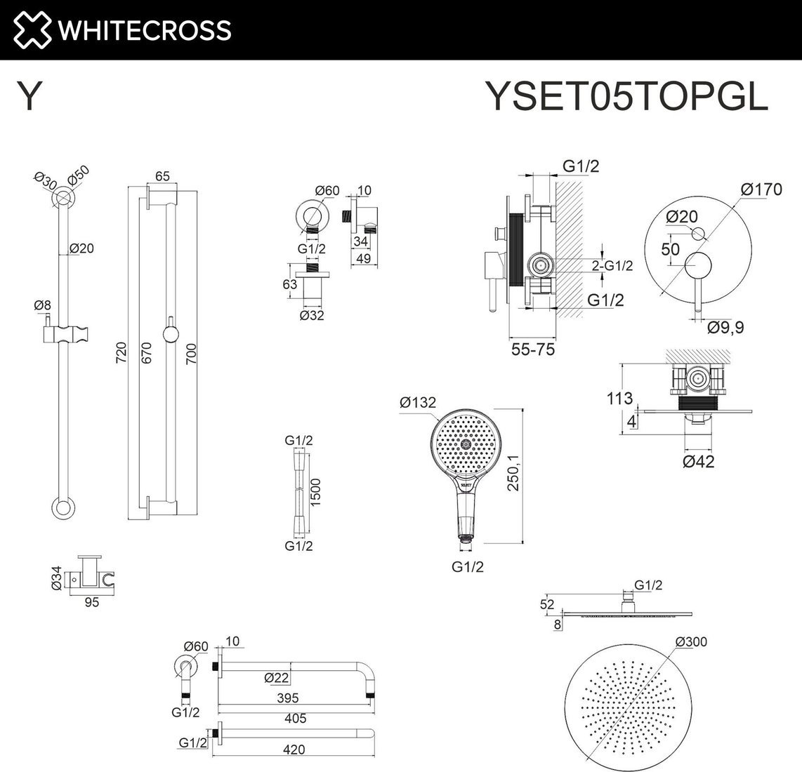 Душевая система Whitecross Y YSET05TOPGL (золото)