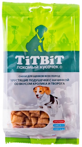 Лакомство для собак TiTBiT Подушечки с кроликом и творогом для щенков 95 г