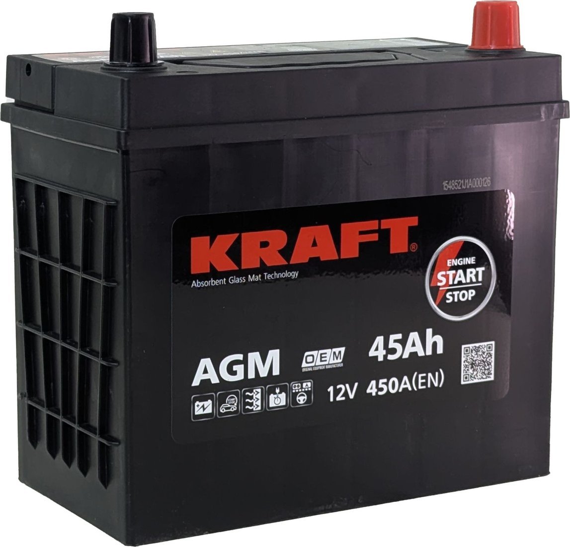 Автомобильный аккумулятор KRAFT AGM R+ 450A (45 А·ч)