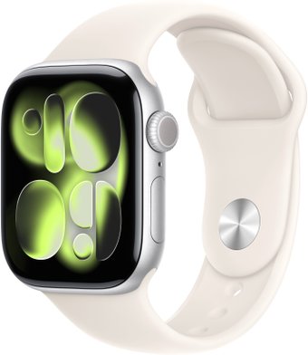 Умные часы Apple Watch Series 11 42 мм (алюминиевый корпус, серебристый/звездный свет, спортивный силиконовый ремешок M/L)