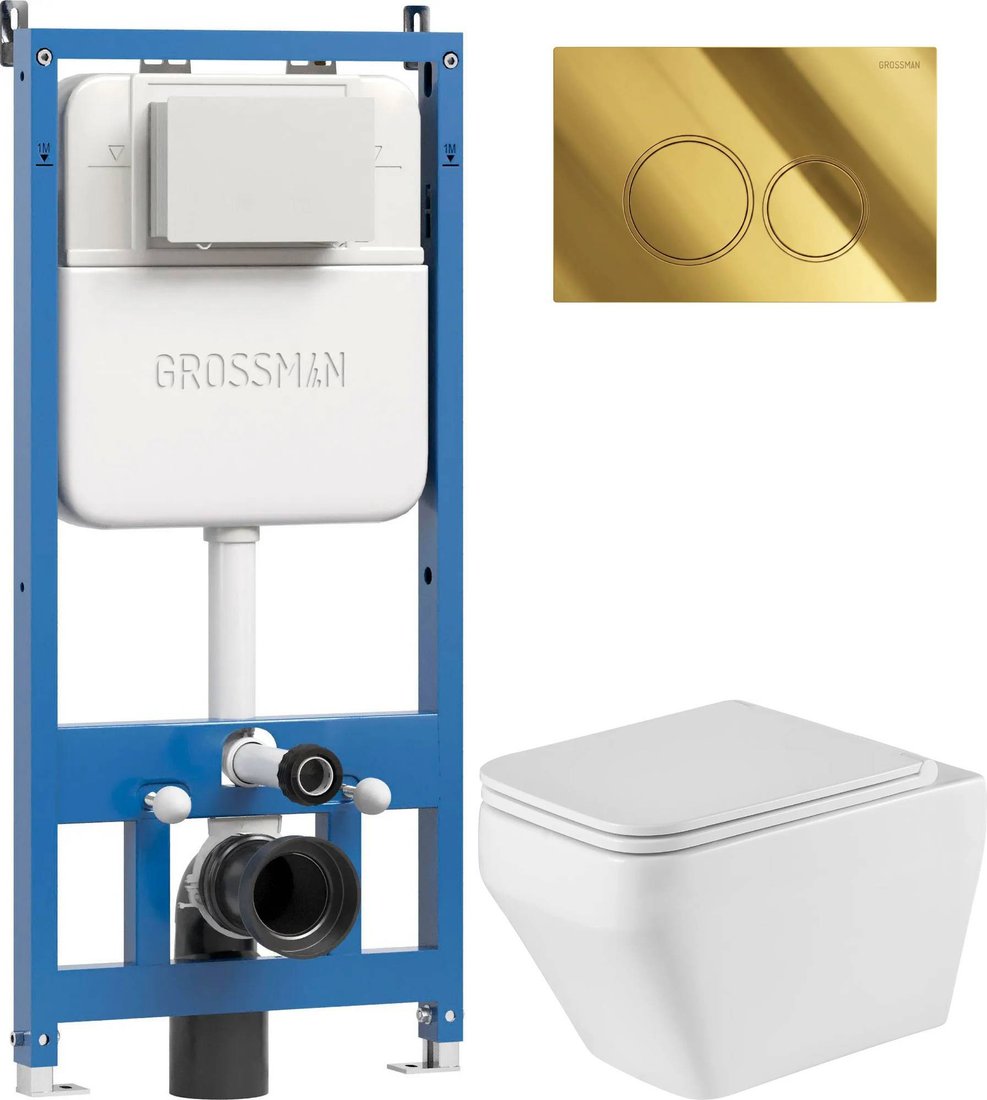 Унитаз подвесной Grossman GR-4410SQ + 900.K45.01.000 + Galaxy 700.K45.01.300.300 (золотой глянцевый)