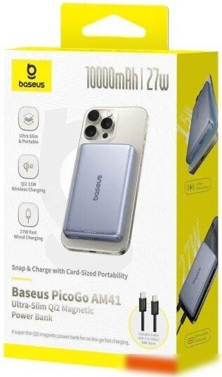Внешний аккумулятор Baseus PicoGo AM41 Ultra-Slim Qi2 Magnetic Power Bank 10000mAh (серый)