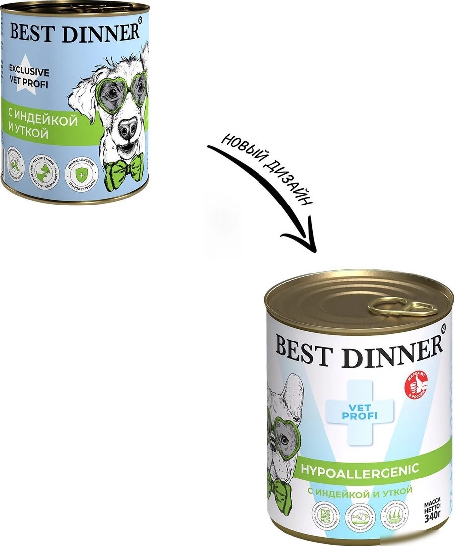 Консервированный корм для собак Best Dinner Hypoallergenic Exclusive с индейкой и уткой (340 г)