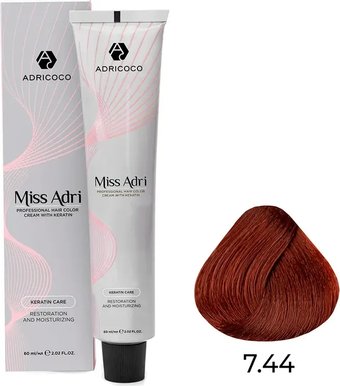 Крем-краска Adricoco Miss Adri 7.44 (100мл, блонд медный интенсивный)