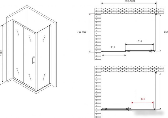 Душевой уголок Abber Schwarzer Diamant AG301005-S805
