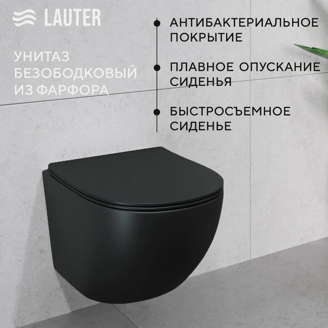 Унитаз подвесной Lauter Sulzdorf + 21901002 + 219703E (черный с кнопкой смыва сатин)