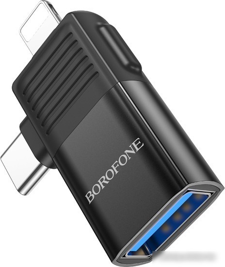 Адаптер Borofone BV18 Lightning - USB Type-C - USB Type-A (черный)