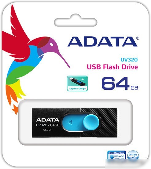 USB Flash A-Data UV320 64GB (черный/голубой)