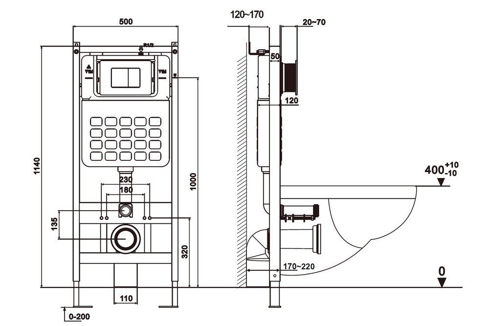 Унитаз подвесной Abber Rechteck AC1201MB-AC0105-AC0121MB (с кнопкой смыва)