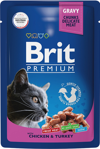 Пресервы Brit Premium цыпленок и индейка в соусе 85 г