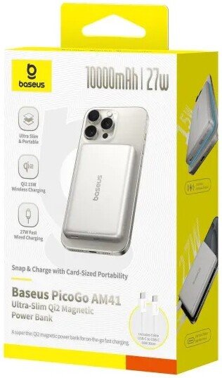 Внешний аккумулятор Baseus PicoGo AM41 Ultra-Slim Qi2 Magnetic Power Bank 10000mAh (титановый)