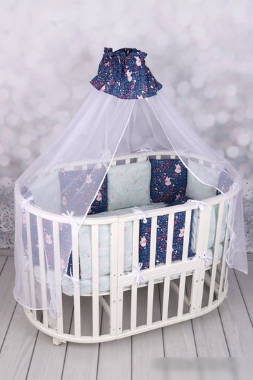 Бампер в кроватку Amarobaby Лисички (12 подушек, синий)
