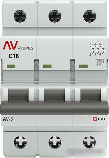 Выключатель автоматический EKF Averes AV-6 3P 16A (C) 6kA mcb6-3-16C-av